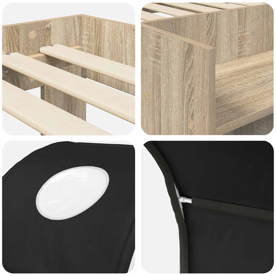 Bed met Tunnel 3 st Sonoma Eiken en Zwart Bewerkt hout