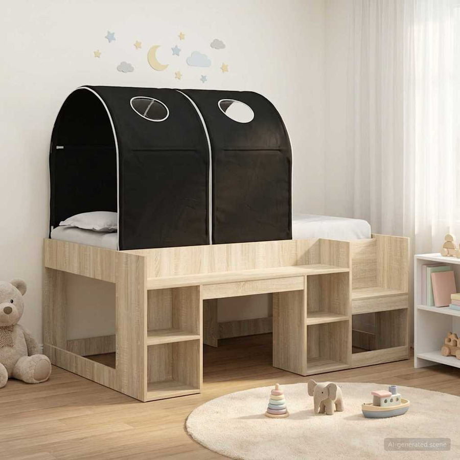 Bed met Tunnel 3 st Sonoma Eiken en Zwart Bewerkt hout