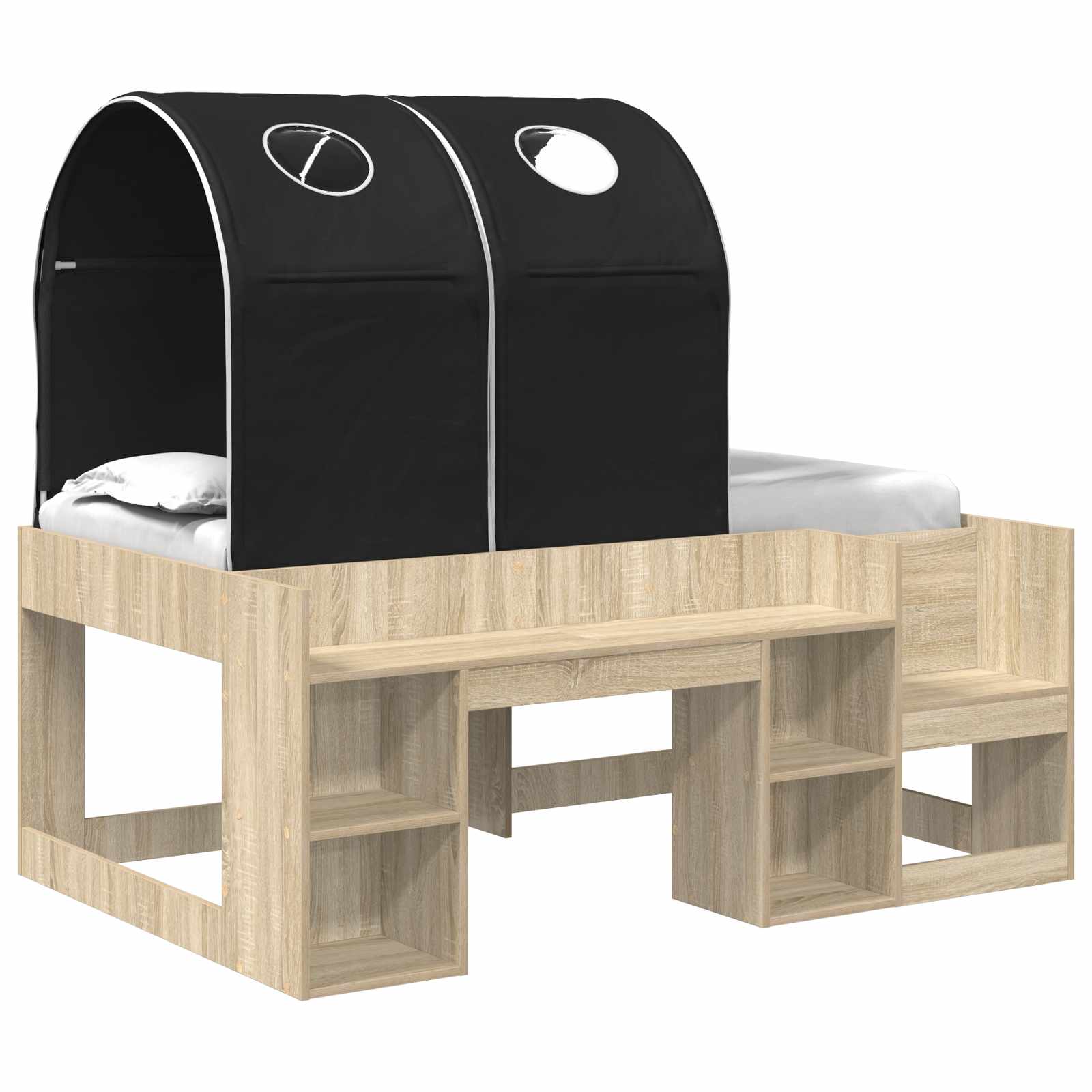 Bed met Tunnel 3 st Sonoma Eiken en Zwart Bewerkt hout