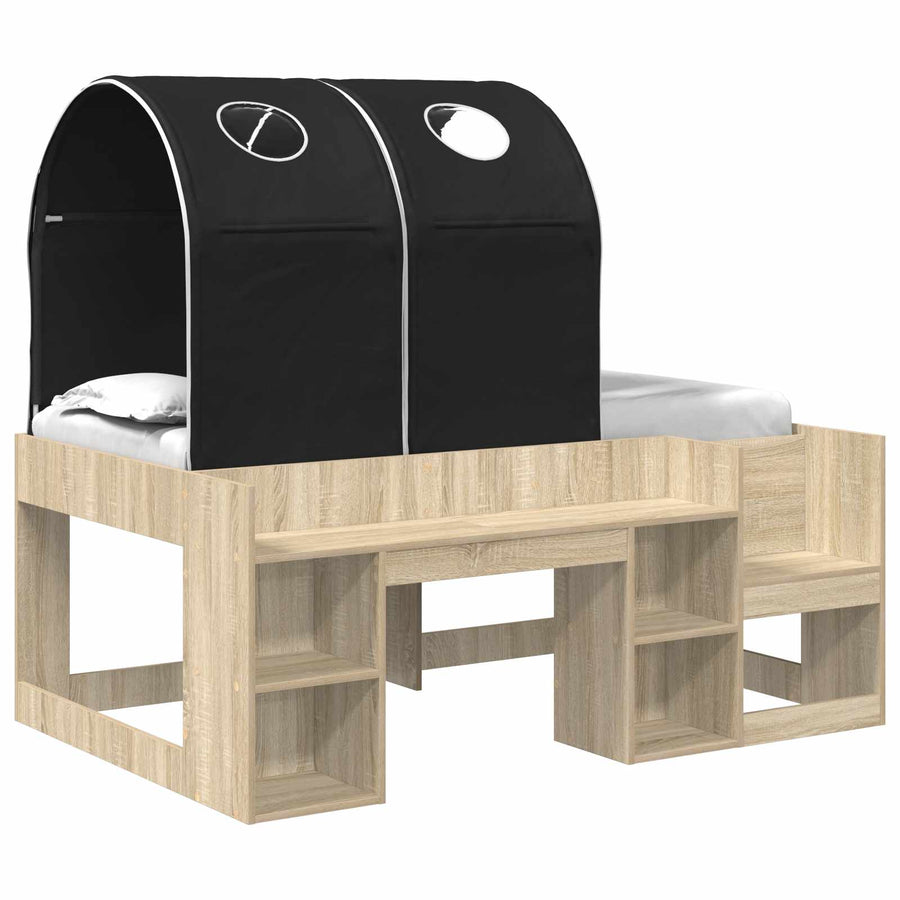 Bed met Tunnel 3 st Sonoma Eiken en Zwart Bewerkt hout