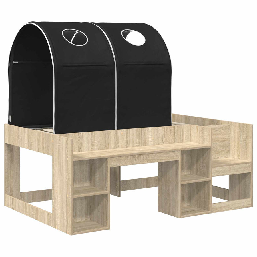 Bed met Tunnel 3 st Sonoma Eiken en Zwart Bewerkt hout