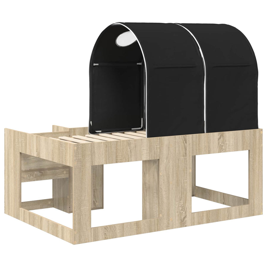Bed met Tunnel 3 st Sonoma Eiken en Zwart Bewerkt hout