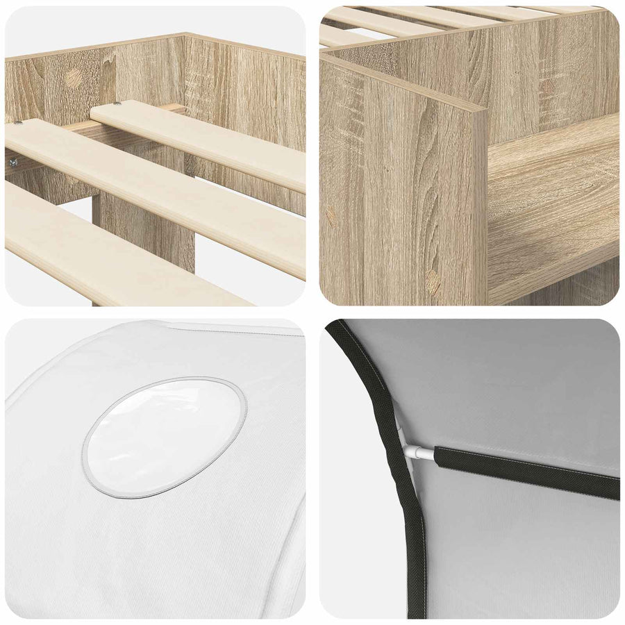Bed met Tunnel met plank 3 st Sonoma eiken en wit Bewerkt hout
