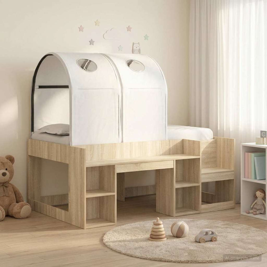 Bed met Tunnel met plank 3 st Sonoma eiken en wit Bewerkt hout