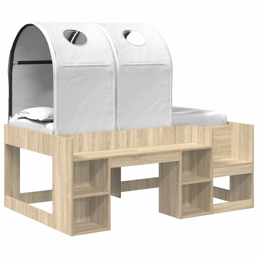 Bed met Tunnel met plank 3 st Sonoma eiken en wit Bewerkt hout