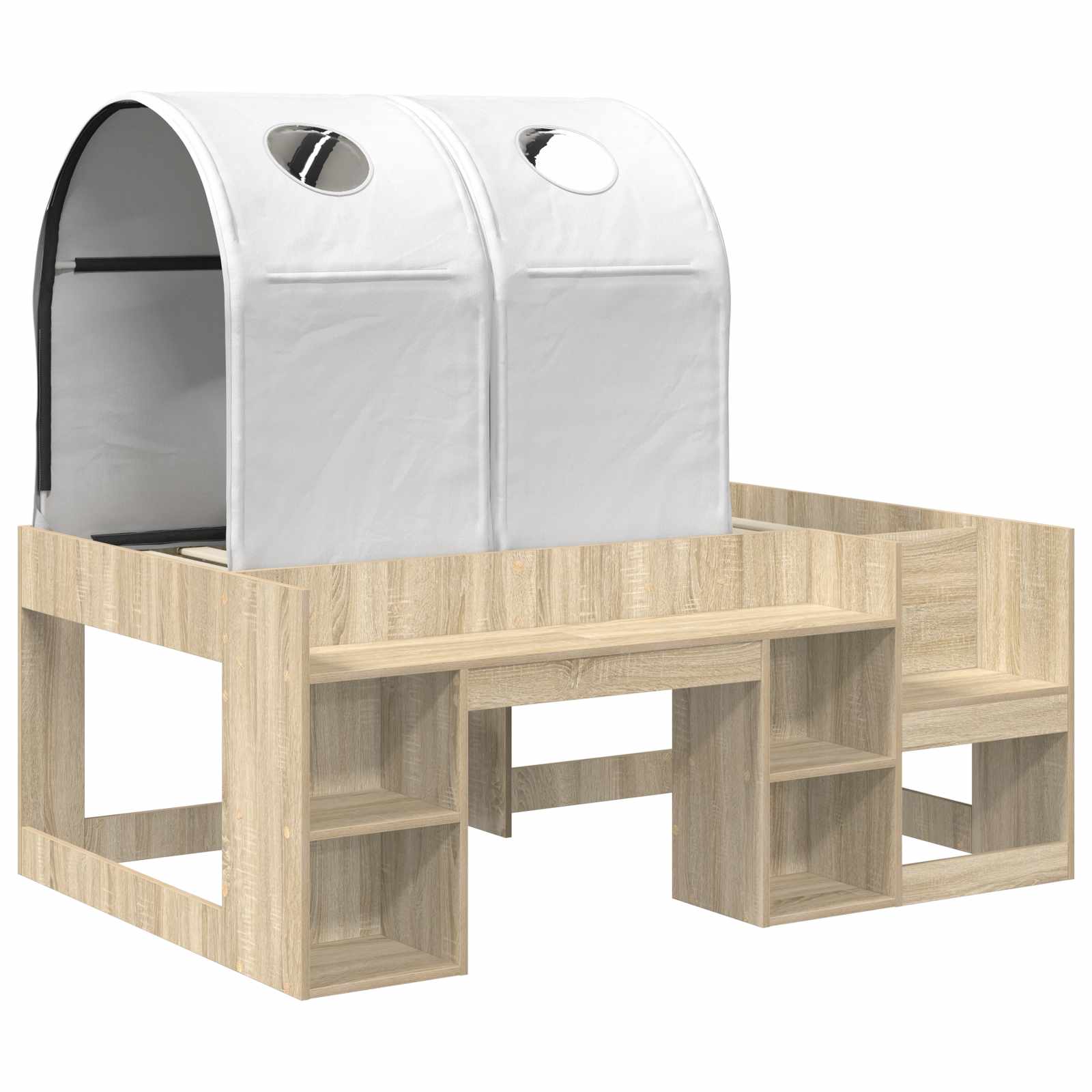Bed met Tunnel met plank 3 st Sonoma eiken en wit Bewerkt hout