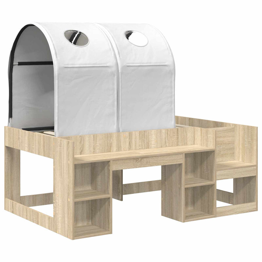 Bed met Tunnel met plank 3 st Sonoma eiken en wit Bewerkt hout