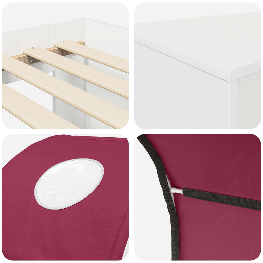 Bed met Tunnel 4 pcs Artisian Eik en Rood Bewerkt hout