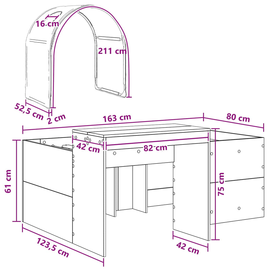 Bed met Tunnel 4 pcs Artisian Eik en Wit Bewerkt hout