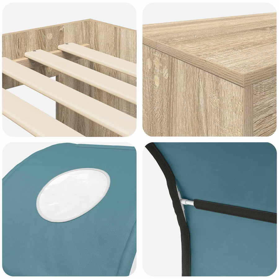 Bed met Tunnel 3 st Artisian Eik en Lichtblauw Bewerkt hout