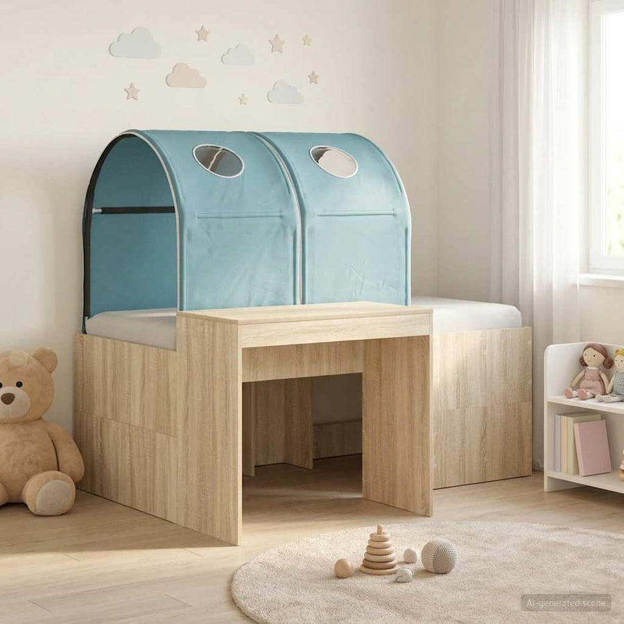 Bed met Tunnel 3 st Artisian Eik en Lichtblauw Bewerkt hout