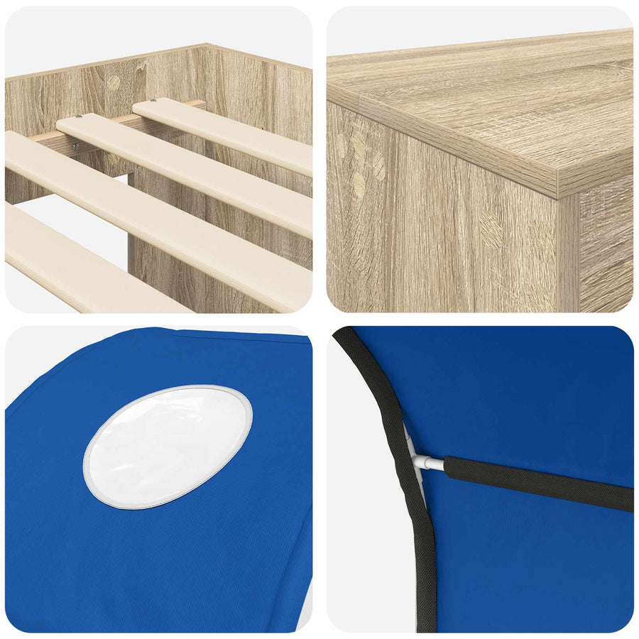 Bed met Tunnel 3 st Artisian Eik en Blauw Bewerkt hout
