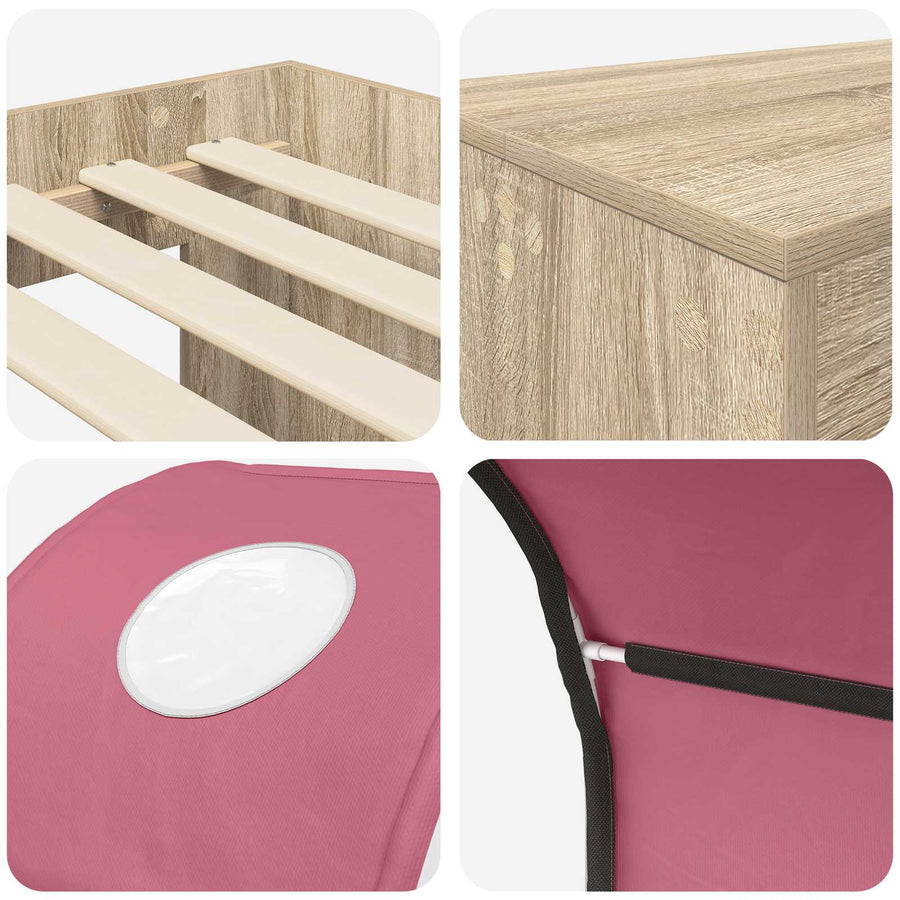 Bed met Tunnel 3 st Artisian Eik en Roze Bewerkt hout