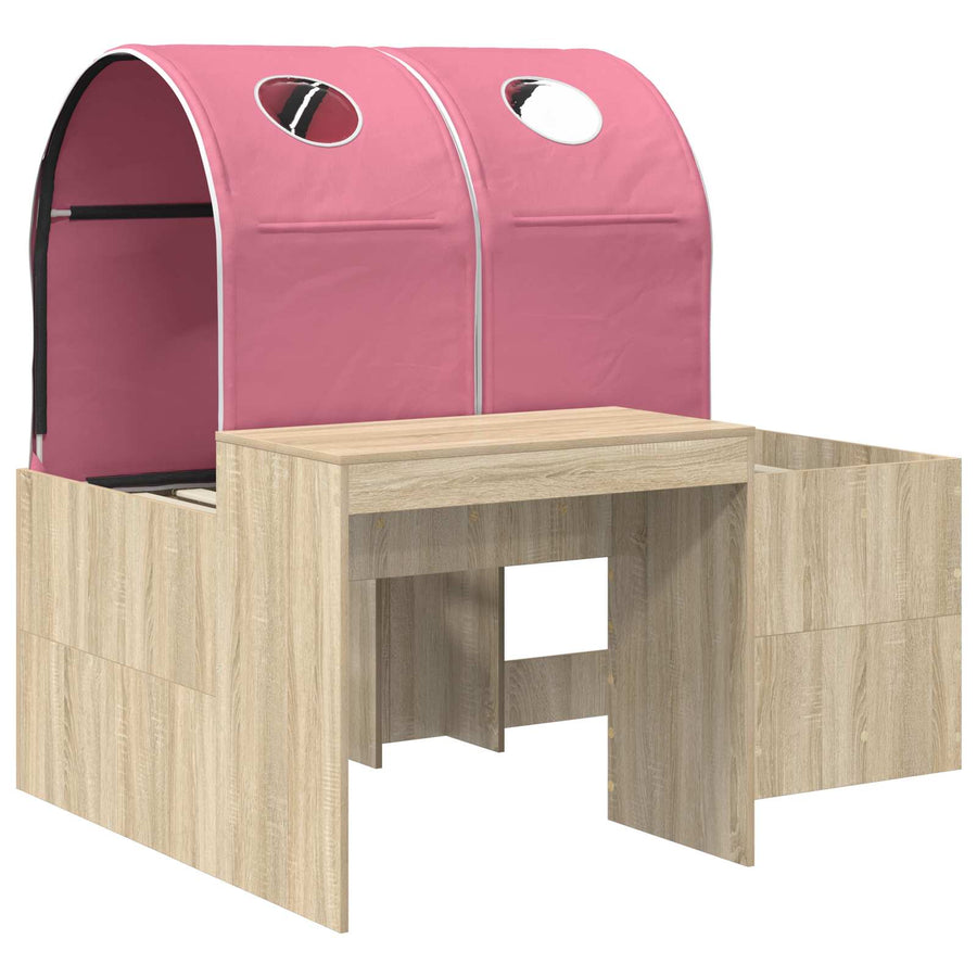Bed met Tunnel 3 st Artisian Eik en Roze Bewerkt hout