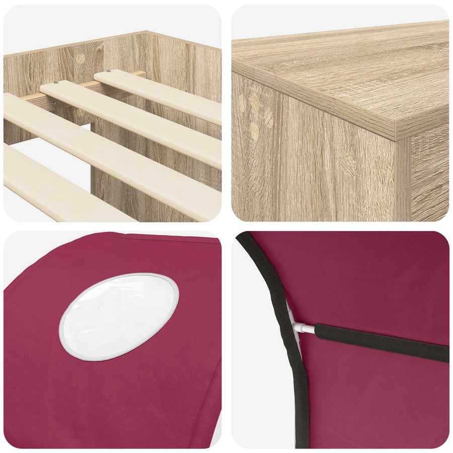 Bed met Tunnel 3 st Artisian Eik en Rood Bewerkt hout