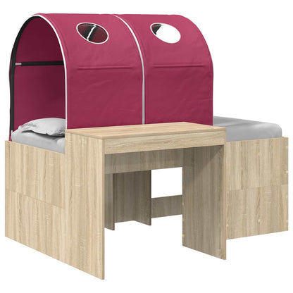 Bed met Tunnel 3 st Artisian Eik en Rood Bewerkt hout