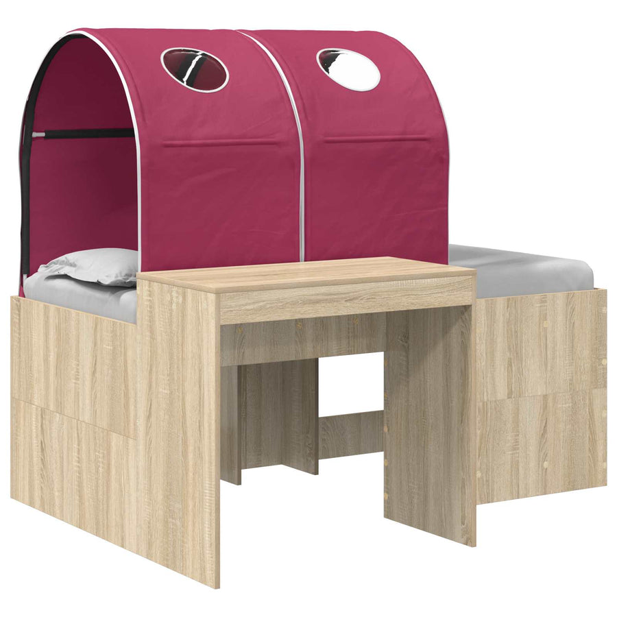 Bed met Tunnel 3 st Artisian Eik en Rood Bewerkt hout