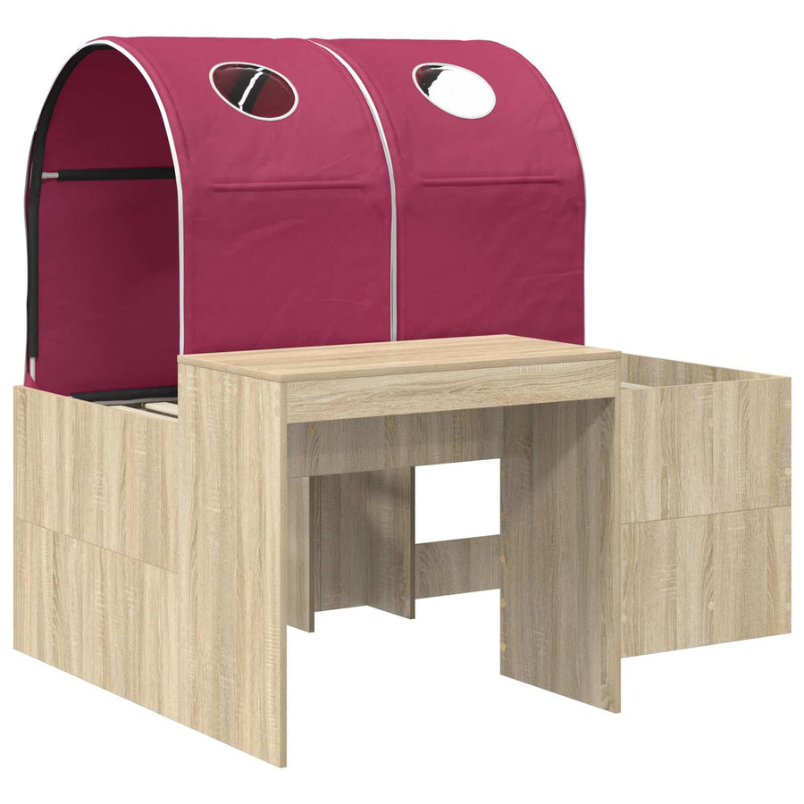 Bed met Tunnel 3 st Artisian Eik en Rood Bewerkt hout