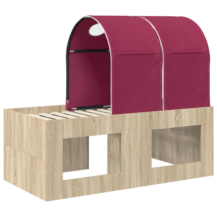 Bed met Tunnel 3 st Artisian Eik en Rood Bewerkt hout
