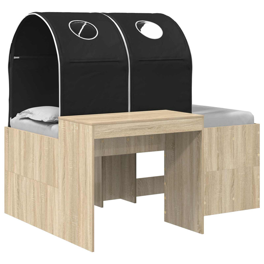 Bed met Tunnel 3 st Artisian Eik en Zwart Bewerkt hout