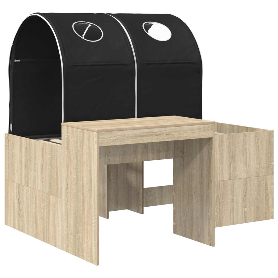 Bed met Tunnel 3 st Artisian Eik en Zwart Bewerkt hout