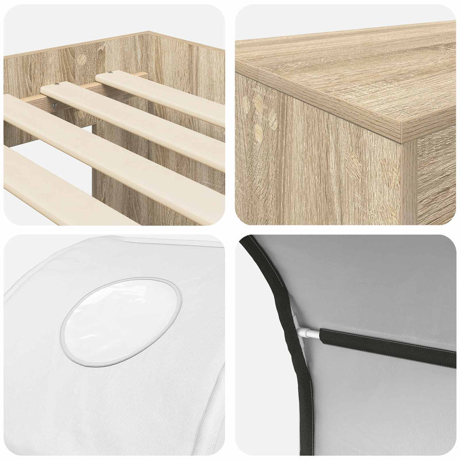 Bed met Tunnel 3 st Artisian Eik en Wit Bewerkt hout