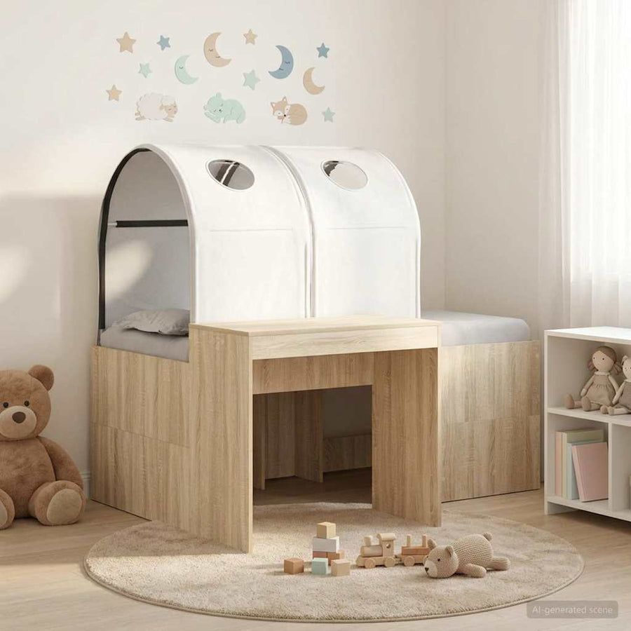 Bed met Tunnel 3 st Artisian Eik en Wit Bewerkt hout