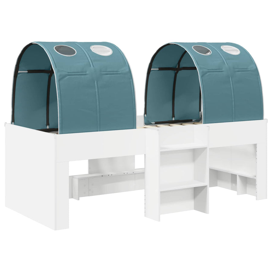 Bed met Tunnel 4 pcs Wit en Lichtblauw Bewerkt hout