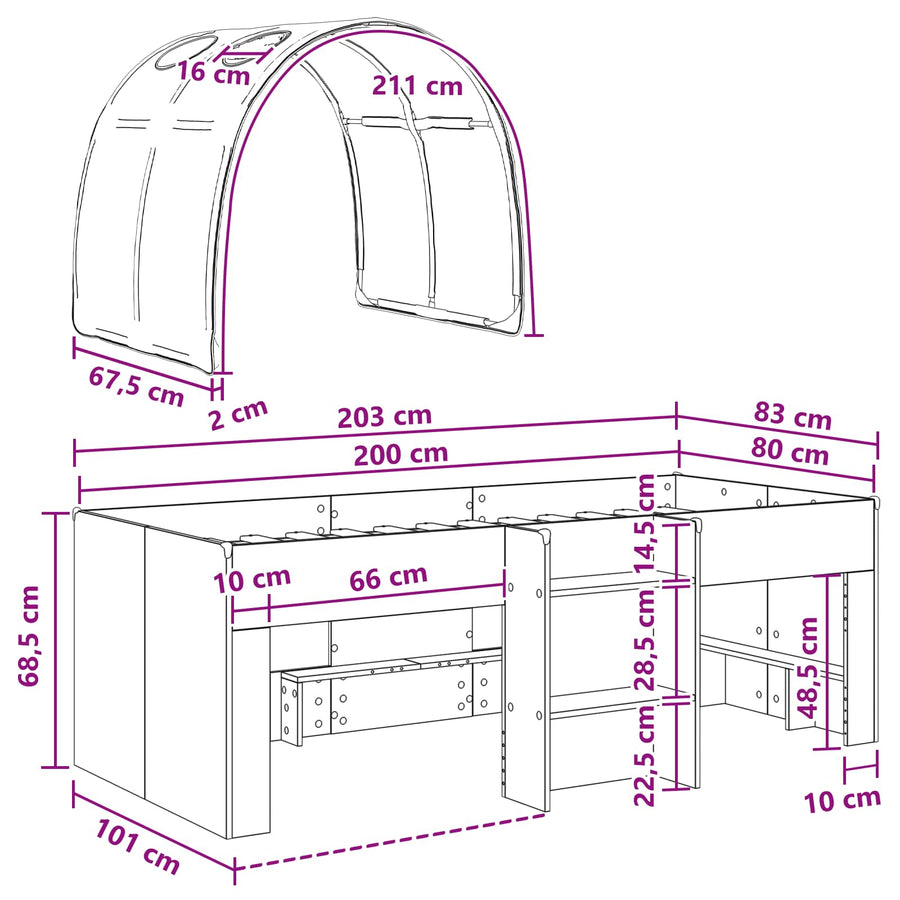 Bed met Tunnel 4 pcs Wit en Lichtblauw Bewerkt hout