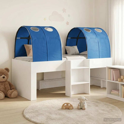 Bed met Tunnel 4 pcs Wit en Blauw Bewerkt hout