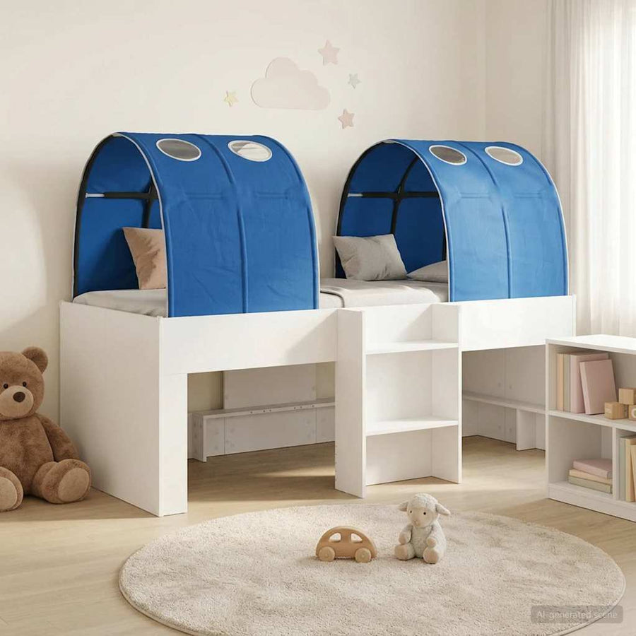 Bed met Tunnel 4 pcs Wit en Blauw Bewerkt hout