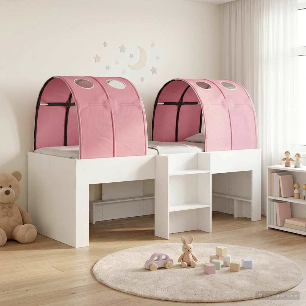 Bed met Tunnel 4 pcs Wit en Roze Bewerkt hout