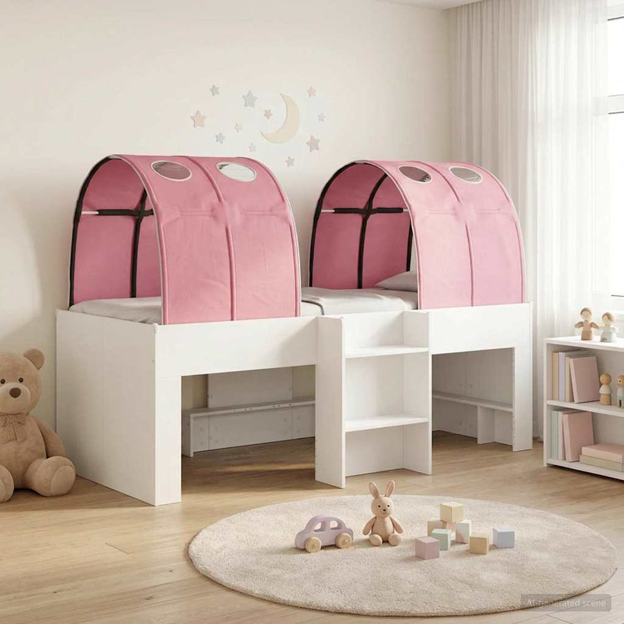 Bed met Tunnel 4 pcs Wit en Roze Bewerkt hout