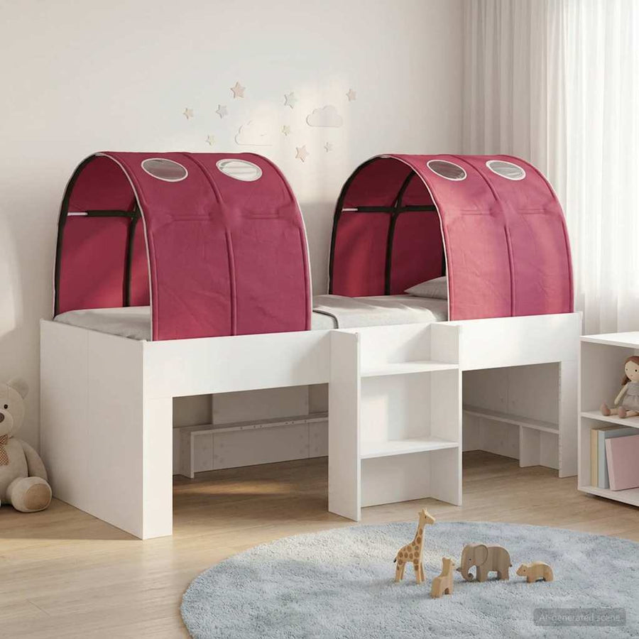 Bed met Tunnel 4 pcs Wit en Rood Bewerkt hout