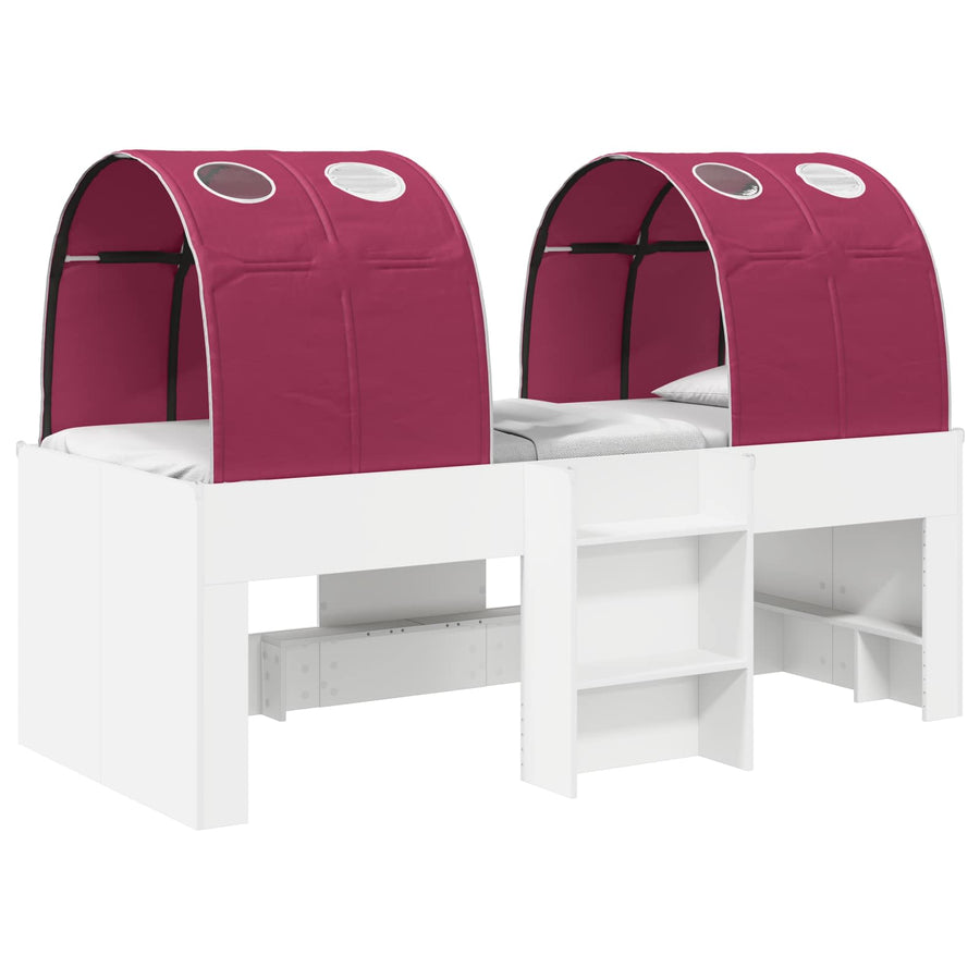Bed met Tunnel 4 pcs Wit en Rood Bewerkt hout
