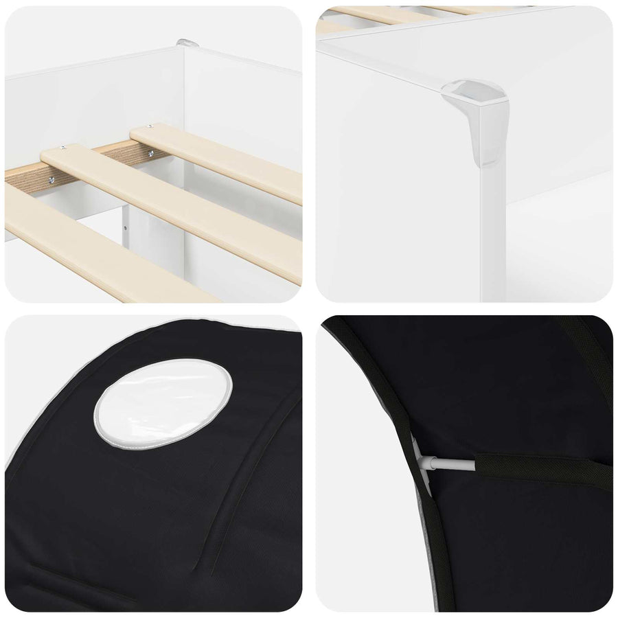 Bed met Tunnel 4 pcs Wit en zwart Bewerkt hout