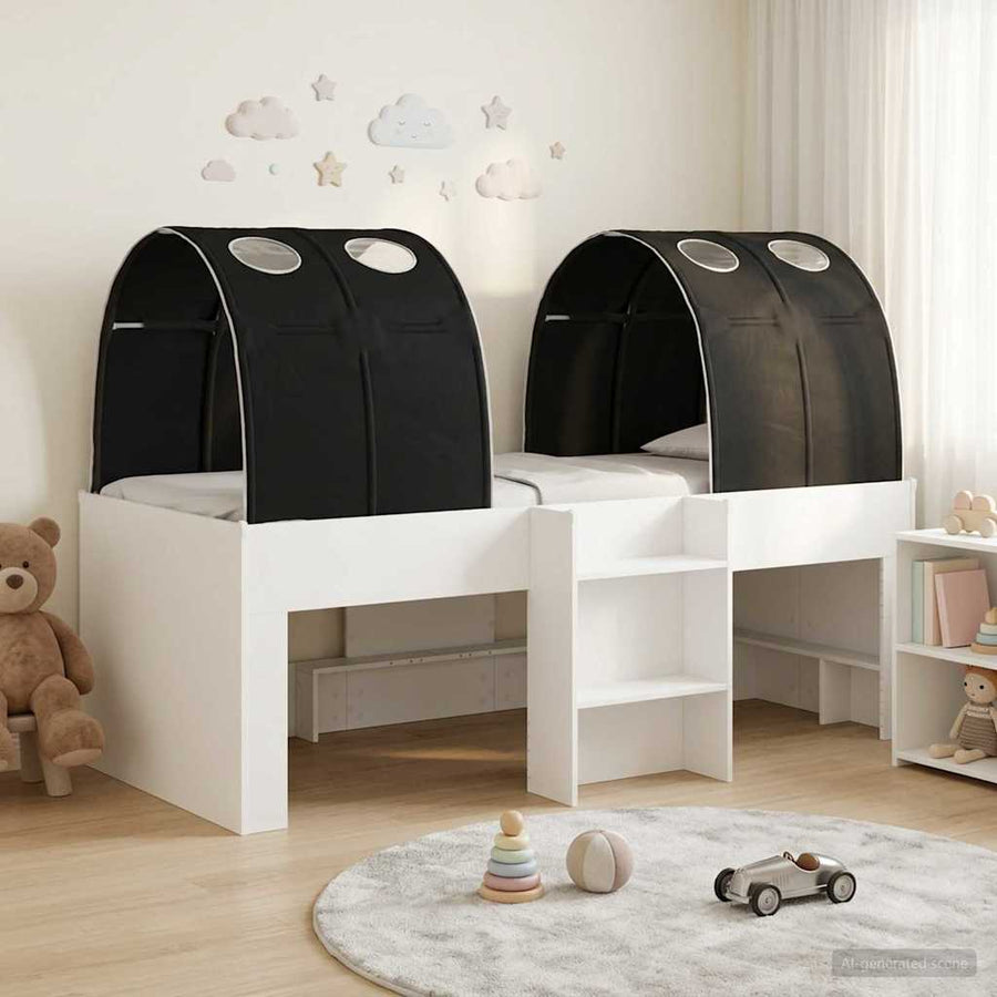 Bed met Tunnel 4 pcs Wit en zwart Bewerkt hout