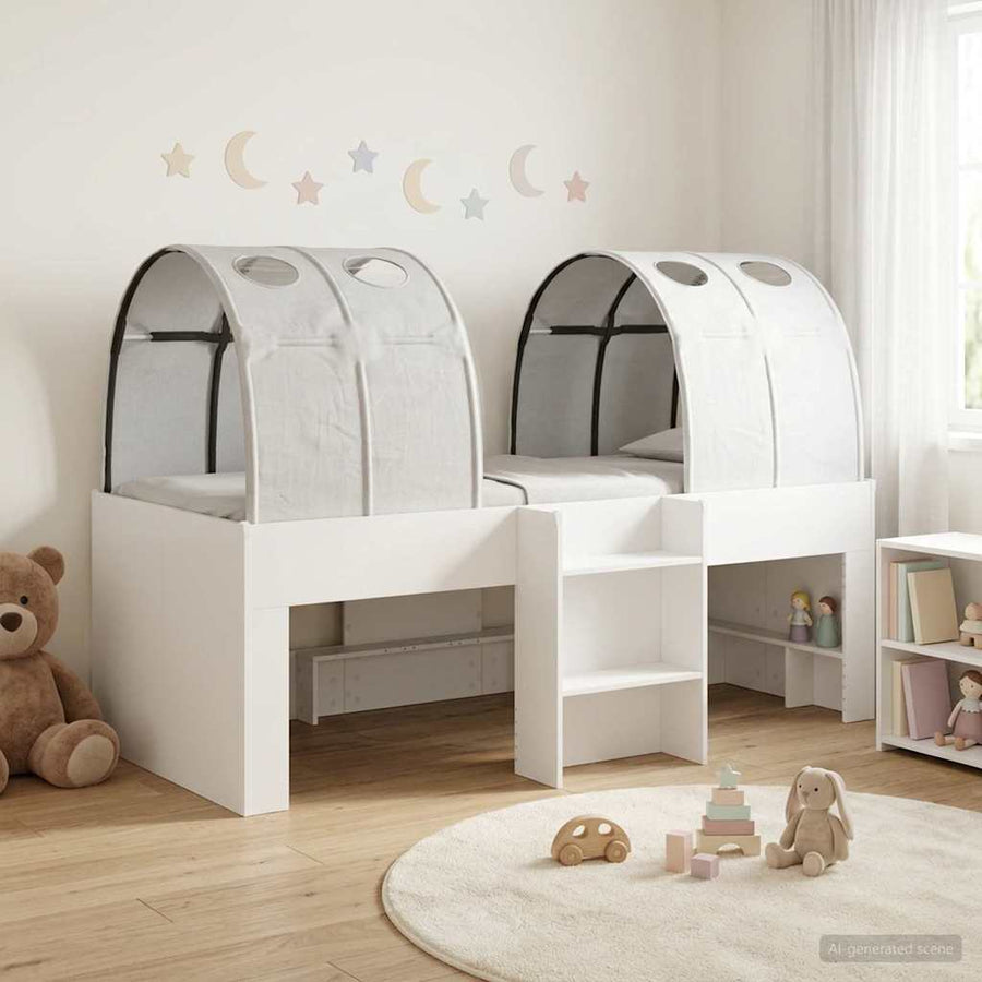 Bed met Tunnel 4 pcs Wit Bewerkt hout