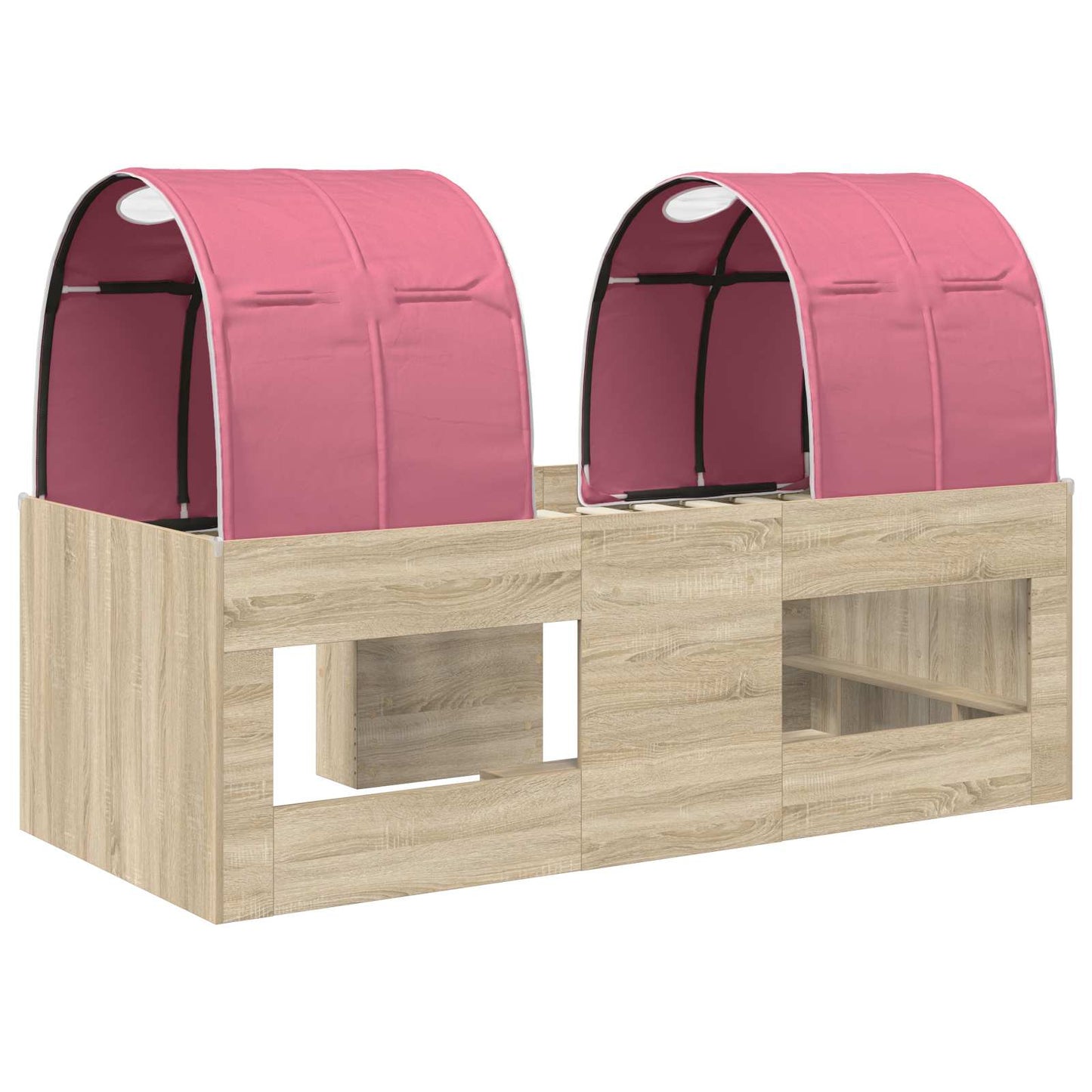 Bed met Tunnel 3 st Sonoma eiken en roze Bewerkt hout