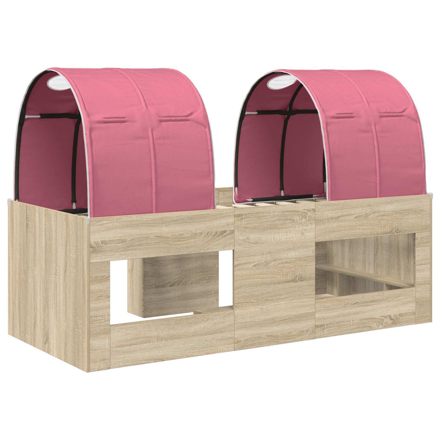 Bed met Tunnel 3 st Sonoma eiken en roze Bewerkt hout