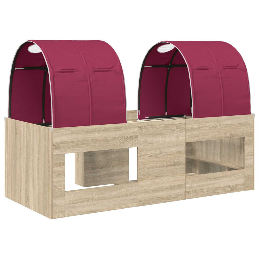 Bed met Tunnel 3 st Sonoma eiken en rood Bewerkt hout