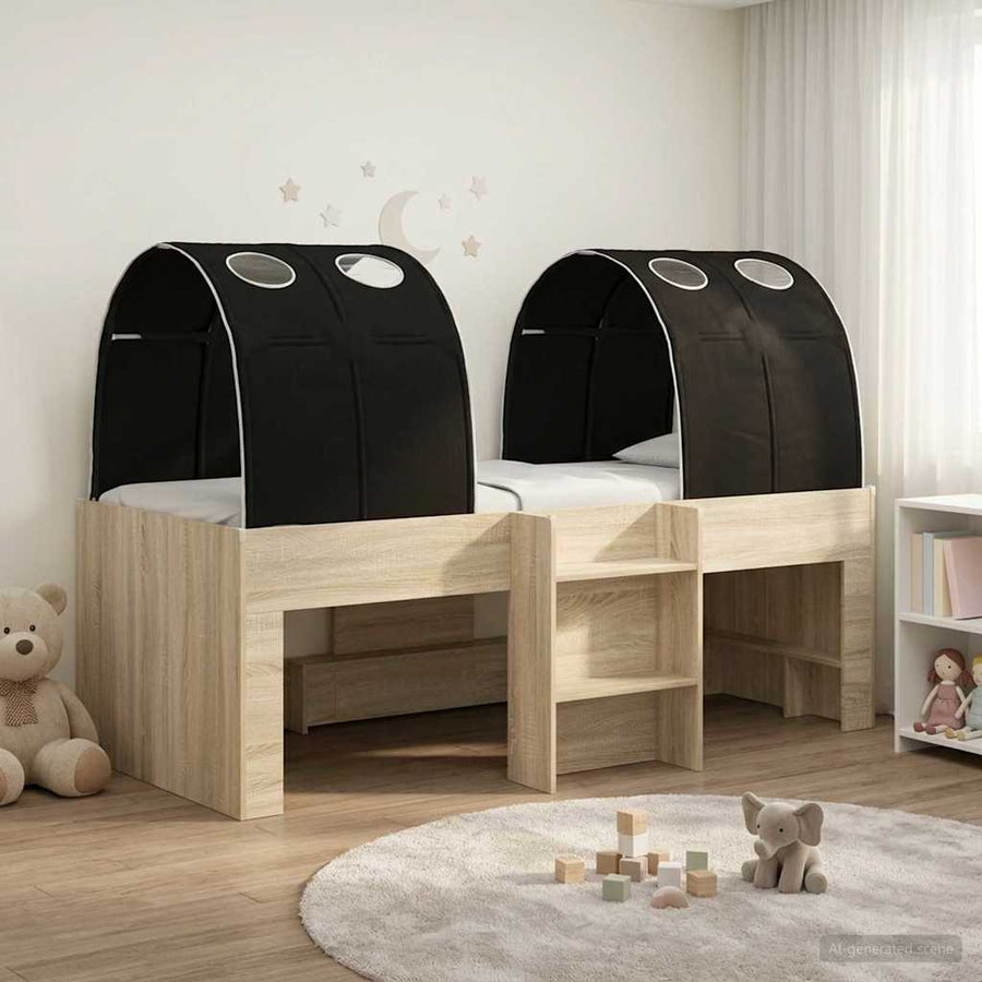 Bed met Tunnel 3 st Sonoma Eiken en Zwart Bewerkt hout