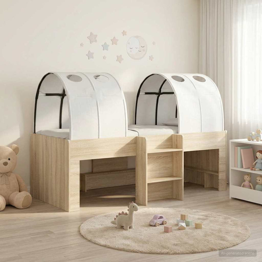 Bed met Tunnel 3 st Sonoma eiken en wit Bewerkt hout