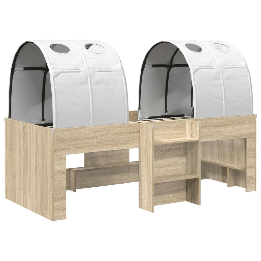 Bed met Tunnel 3 st Sonoma eiken en wit Bewerkt hout