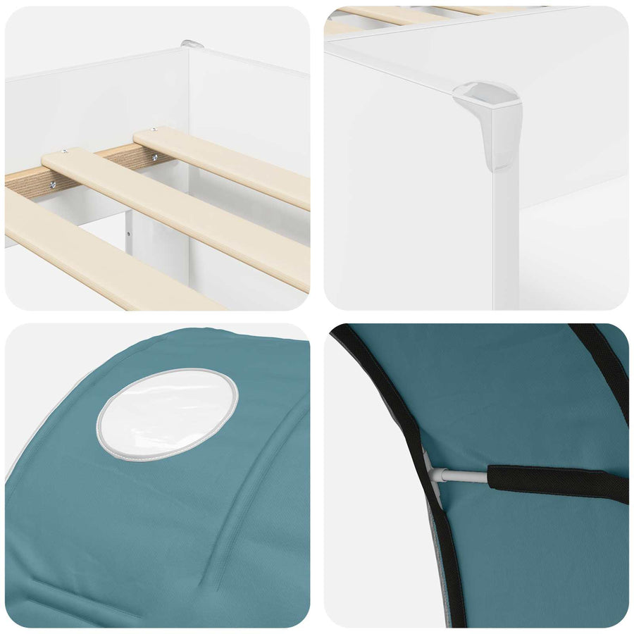 Hoge Bed Frame voor Kids met Tunnel Wit en Lichtblauw