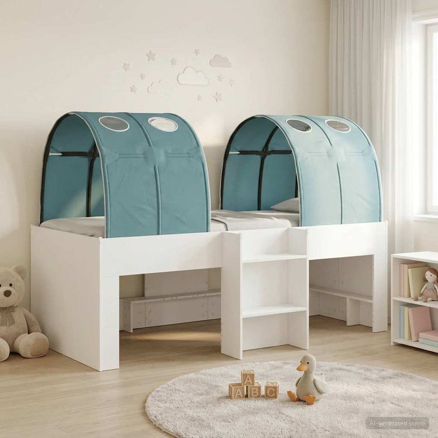 Hoge Bed Frame voor Kids met Tunnel Wit en Lichtblauw
