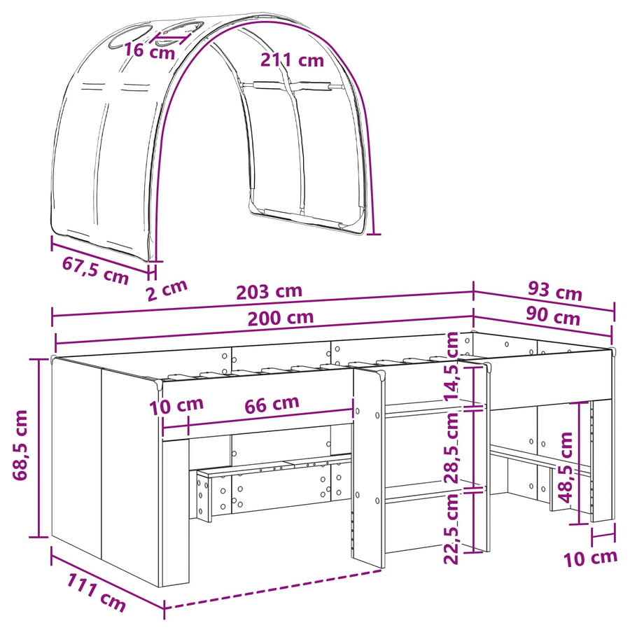 Hoge Bed Frame voor Kids met Tunnel Wit en Lichtblauw