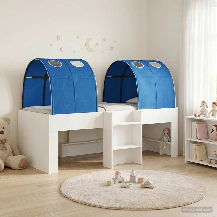 Hoge Bed Frame voor Kids met Tunnel Wit en Blauw Bewerkt hout