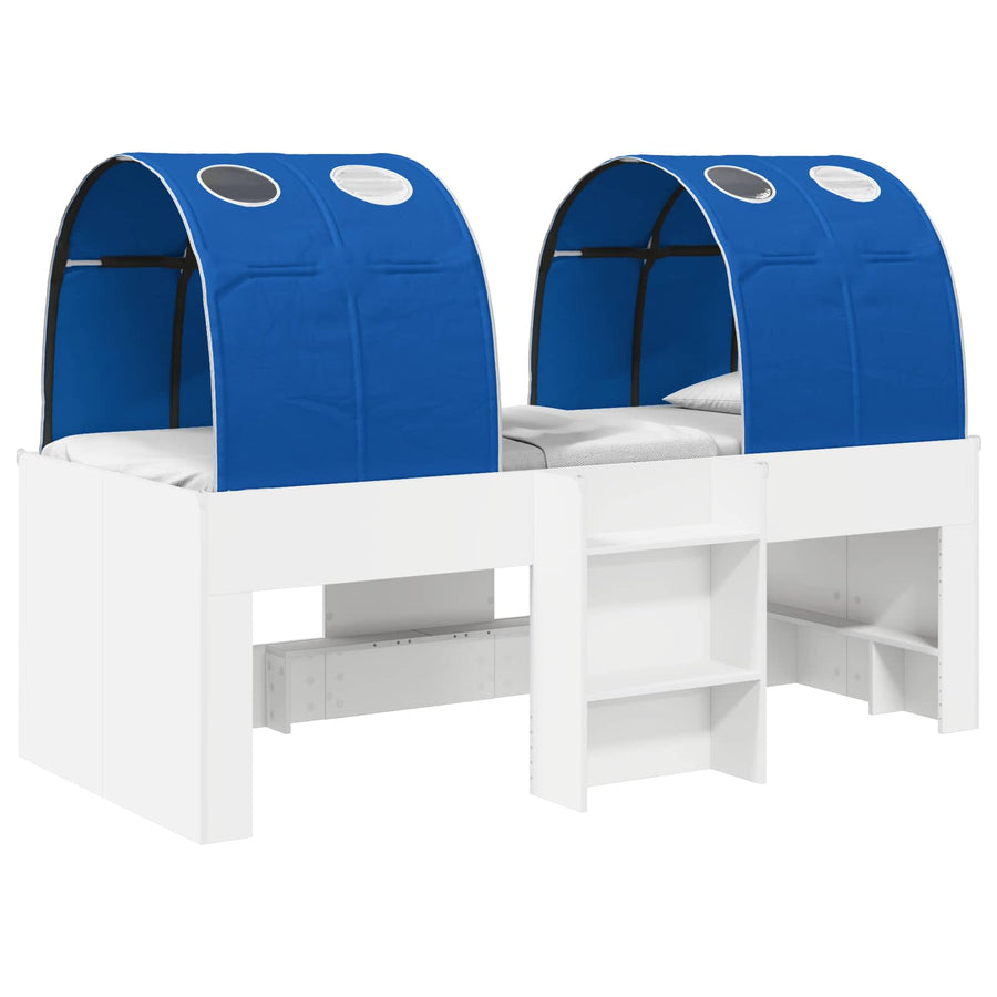 Hoge Bed Frame voor Kids met Tunnel Wit en Blauw Bewerkt hout