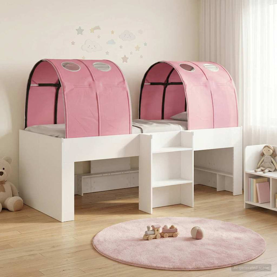 Hoge Bed Frame voor Kids met Tunnel Wit en Roze Bewerkt hout